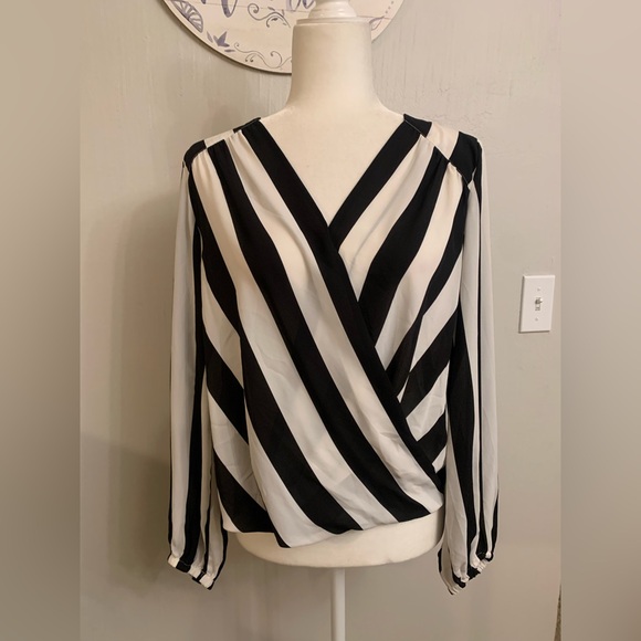 INC International Concepts Tops - INC International Concepts Black and White Diagonal Stripe Blouse